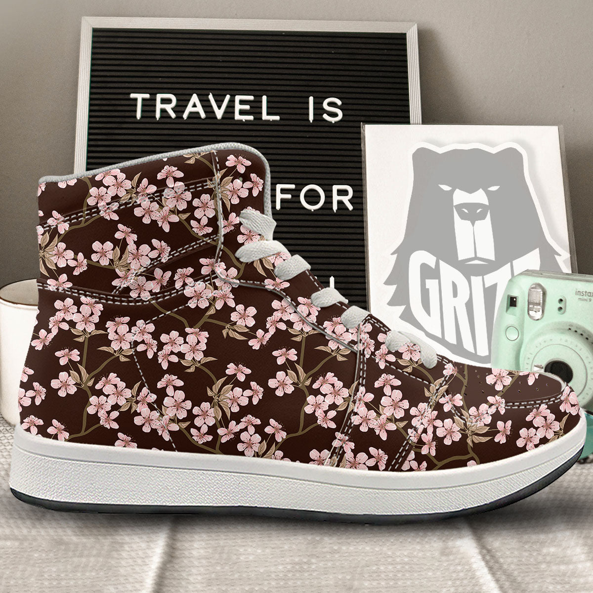 Cherry Blossom Vintage Print Pattern High Top Sneakers-grizzshop