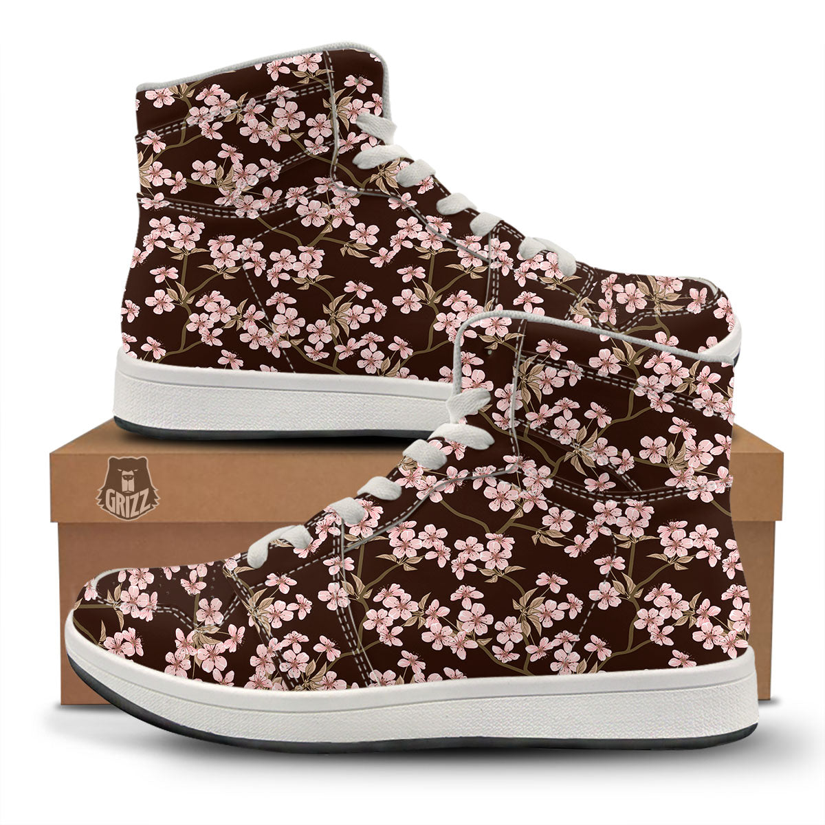 Cherry Blossom Vintage Print Pattern High Top Sneakers-grizzshop
