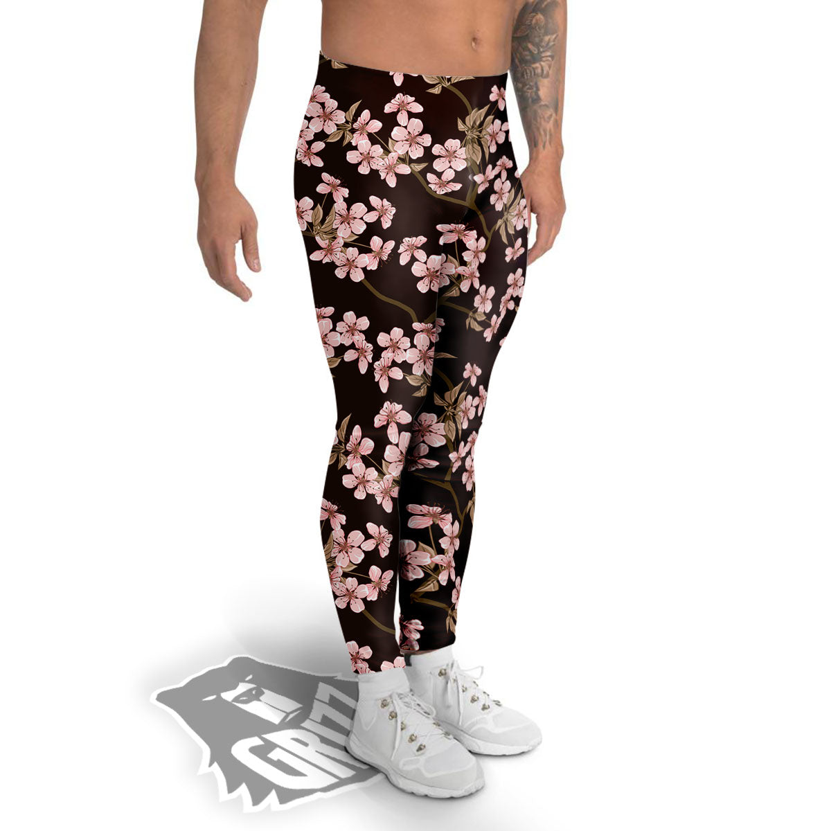 Cherry Blossom Vintage Print Pattern Men's Leggings-grizzshop