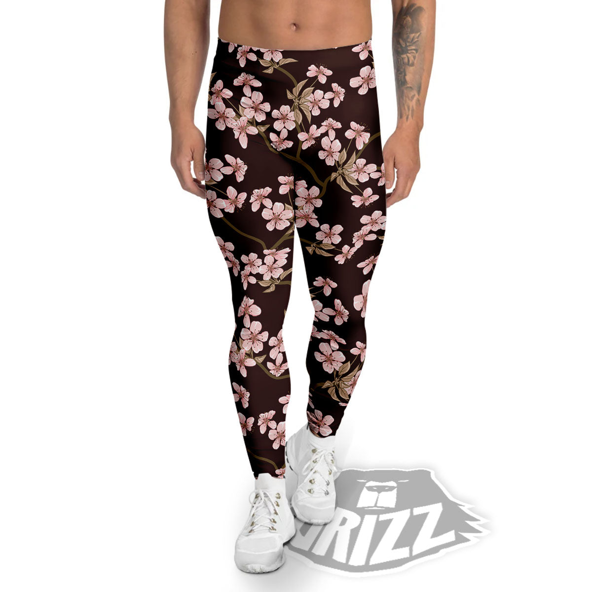 Cherry Blossom Vintage Print Pattern Men's Leggings-grizzshop