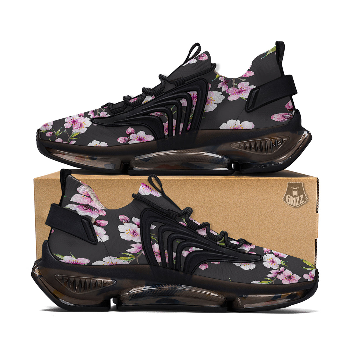 Cherry Blossom Watercolor Print Pattern Black Gym Shoes-grizzshop