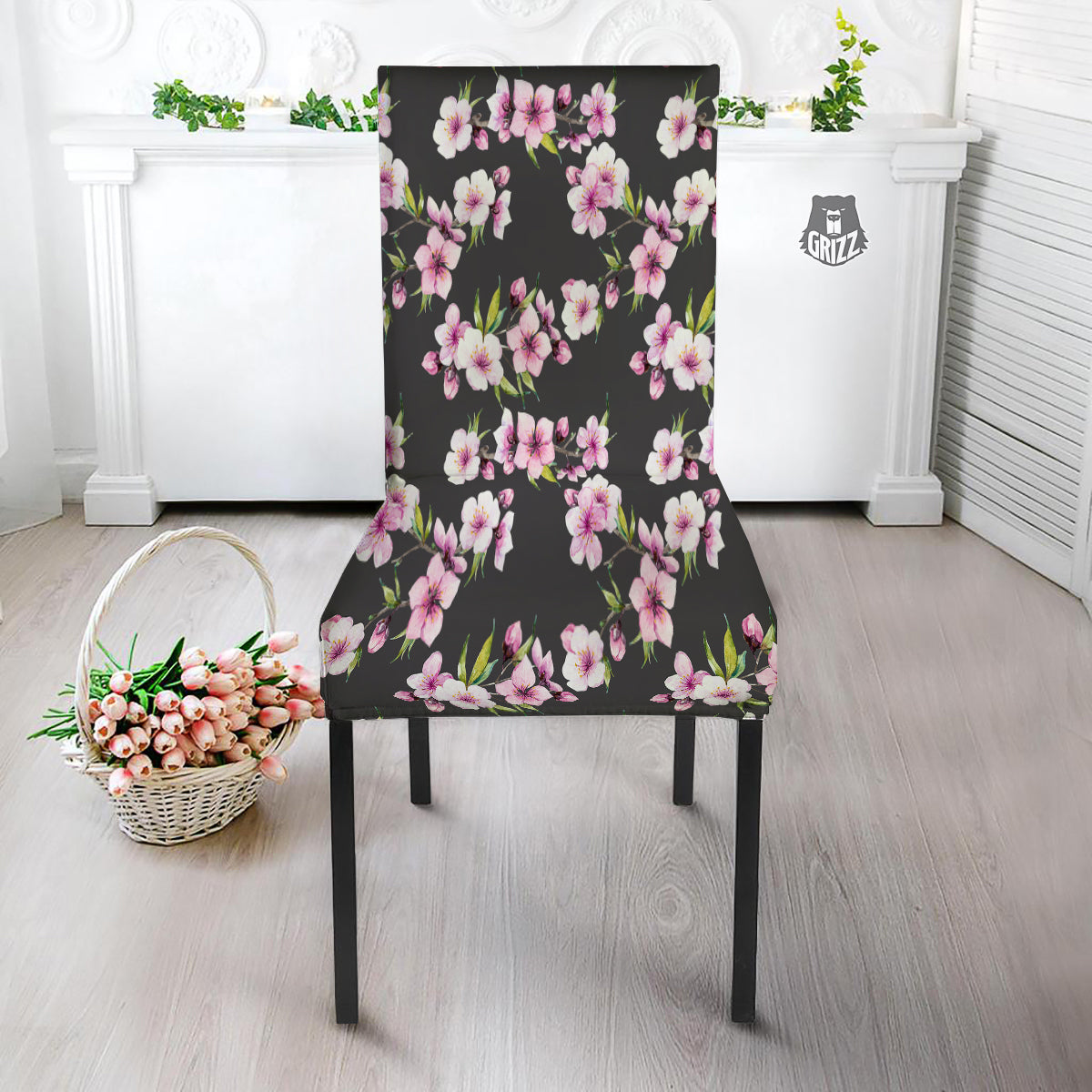 Cherry Blossom Watercolor Print Pattern Dining Chair Slipcover-grizzshop