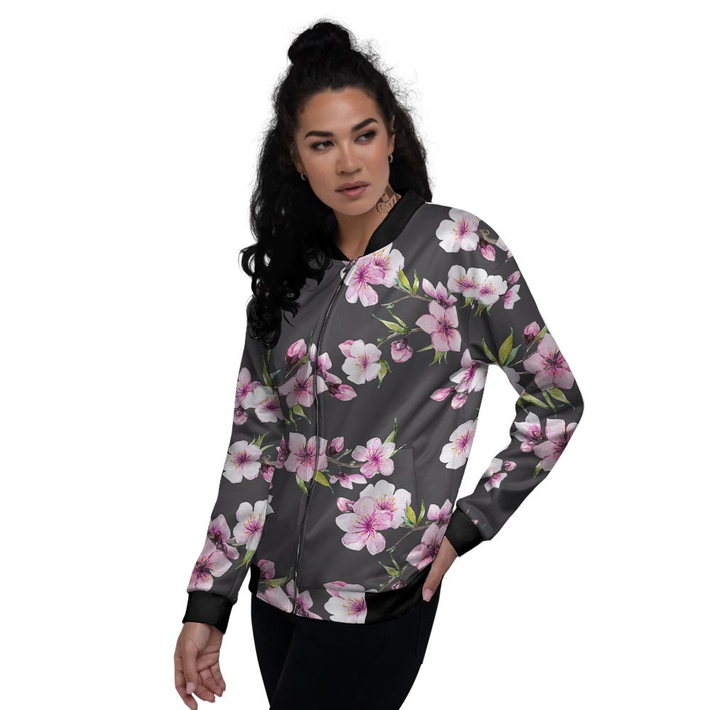 Cherry Blossom Watercolor Print Pattern Women's Bomber Jacket-grizzshop
