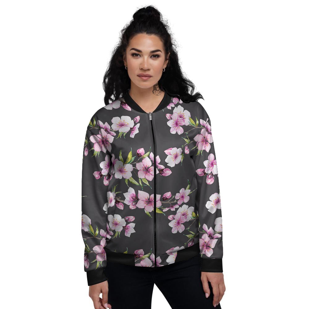 Cherry Blossom Watercolor Print Pattern Women's Bomber Jacket-grizzshop