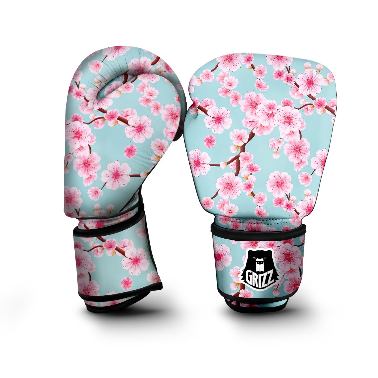 Cherry Blossom White Print Pattern Boxing Gloves-grizzshop