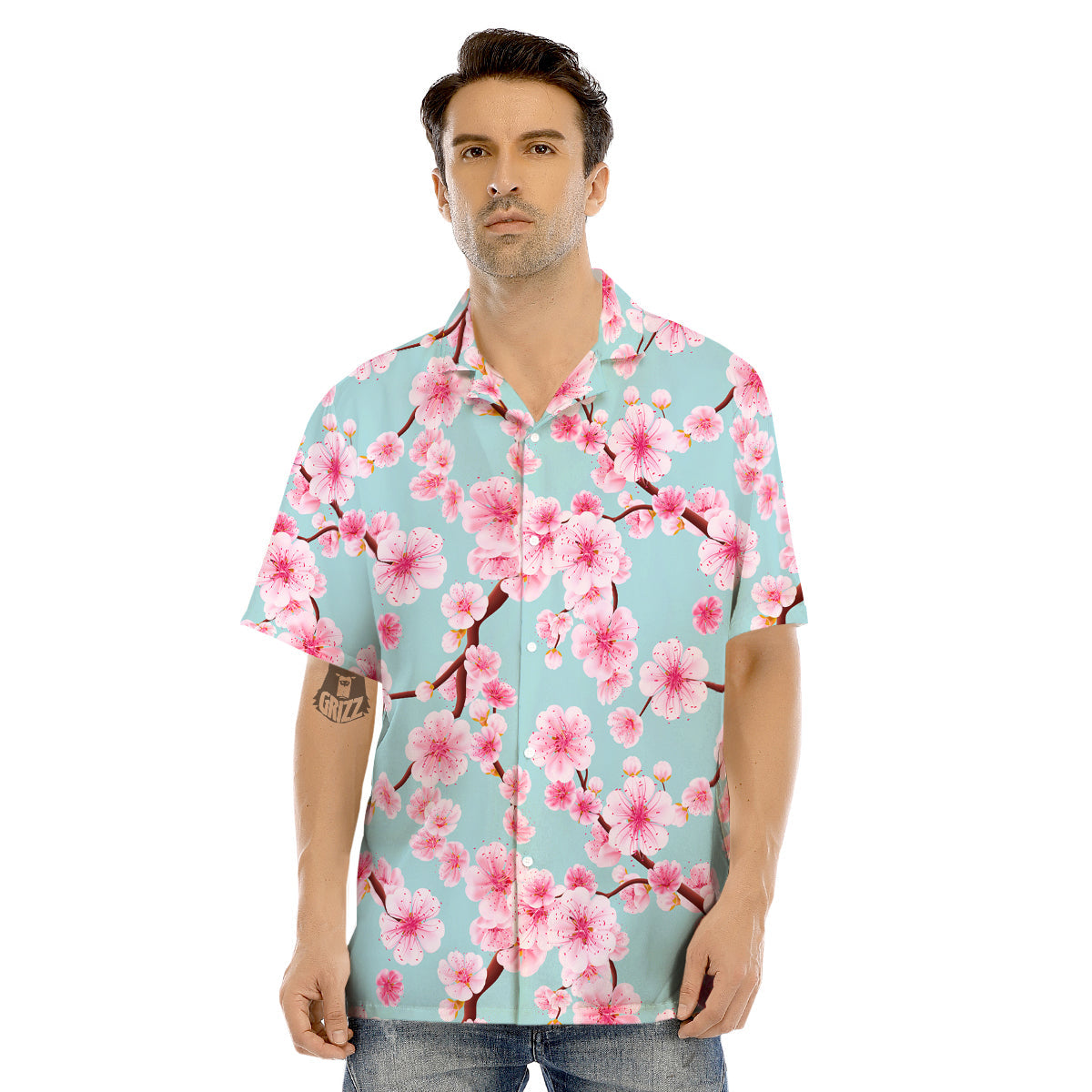 Cherry Blossom White Print Pattern Men's Hawaiian Shirt-grizzshop