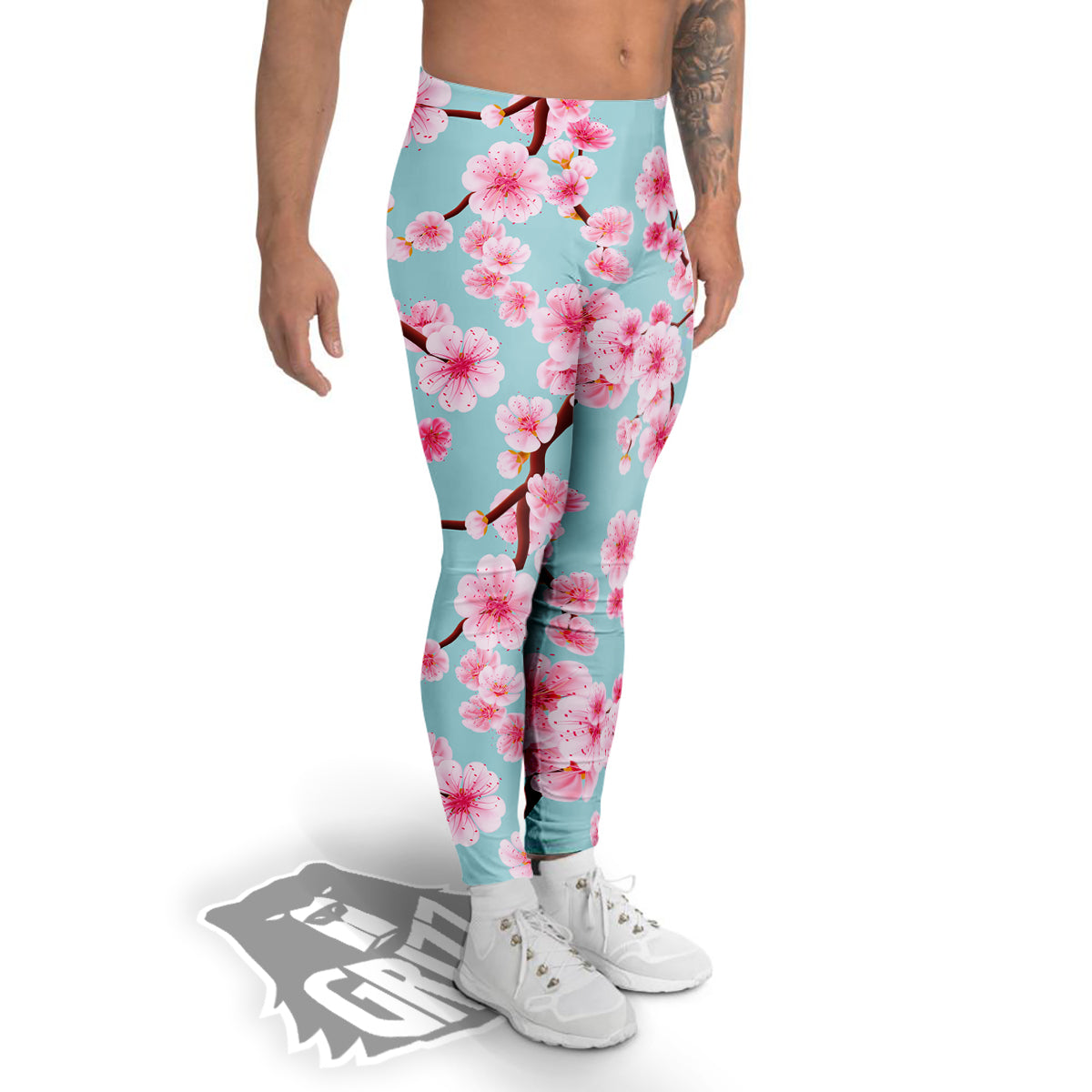 Cherry Blossom White Print Pattern Men's Leggings-grizzshop