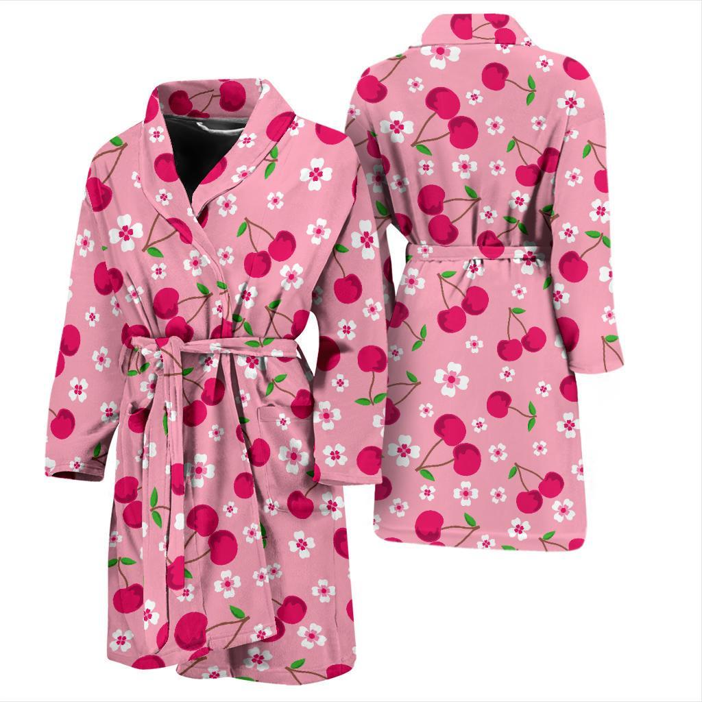 Cherry Floral Pattern Print Men Long Robe-grizzshop