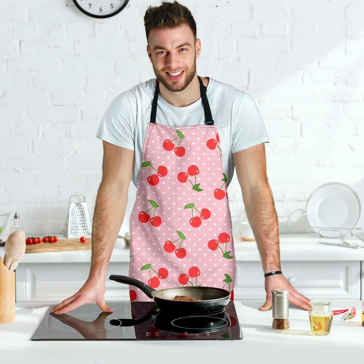 Cherry Heart Dot Pattern Print Men's Apron-grizzshop