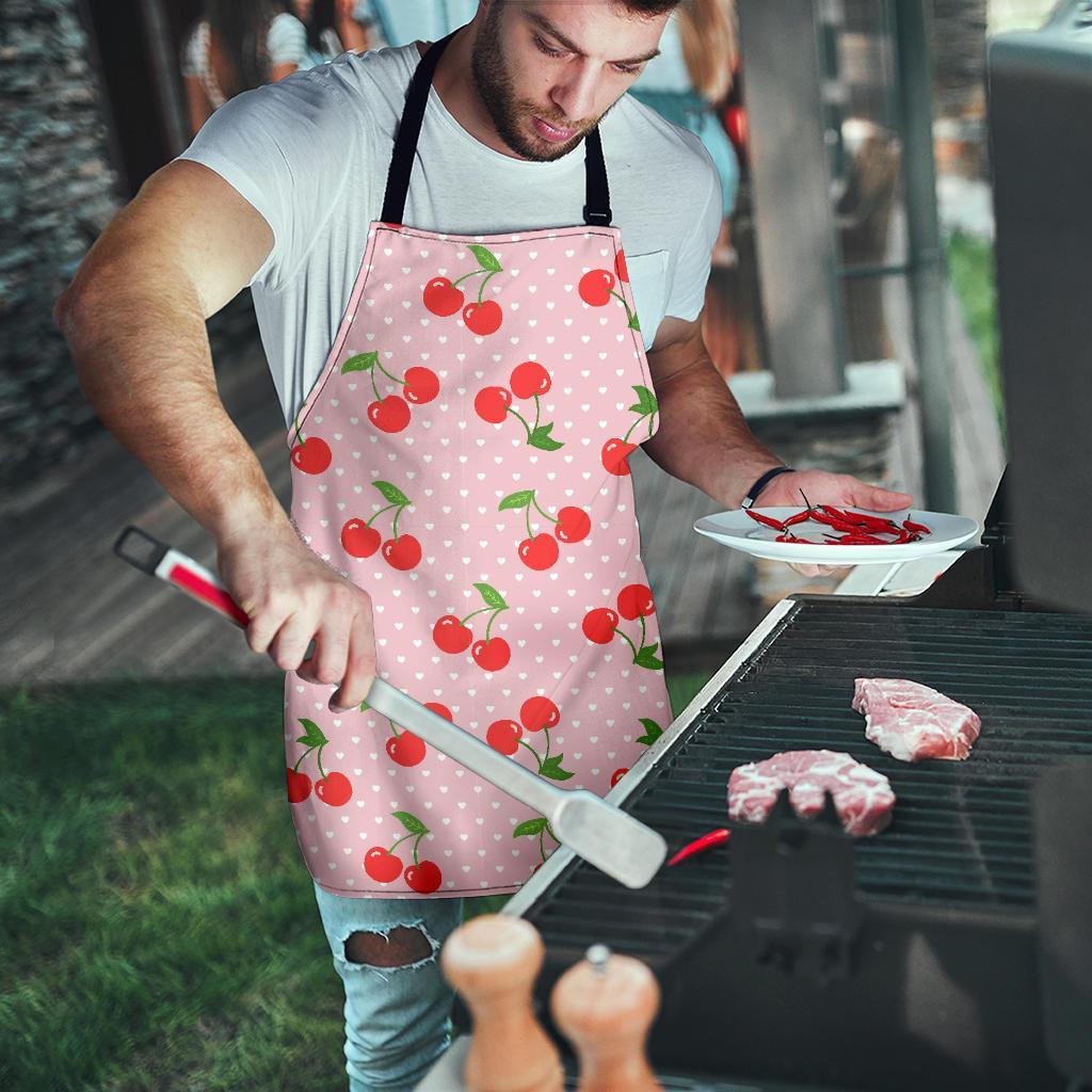 Cherry Heart Dot Pattern Print Men's Apron-grizzshop