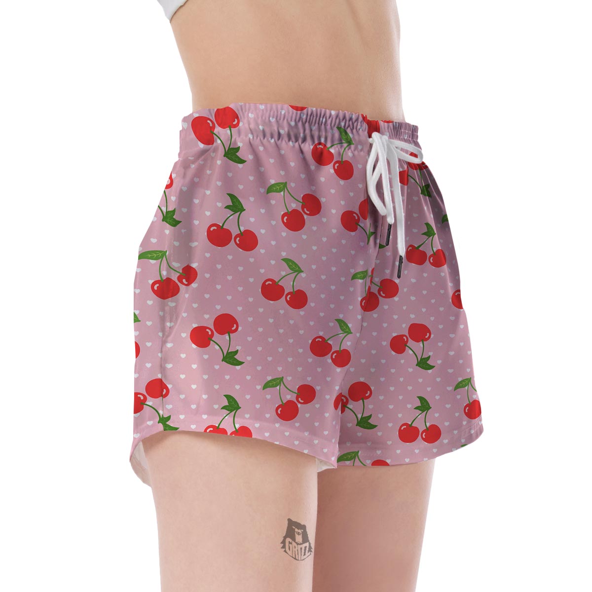 Cherry Heart Dot Pattern Print Women's Shorts-grizzshop