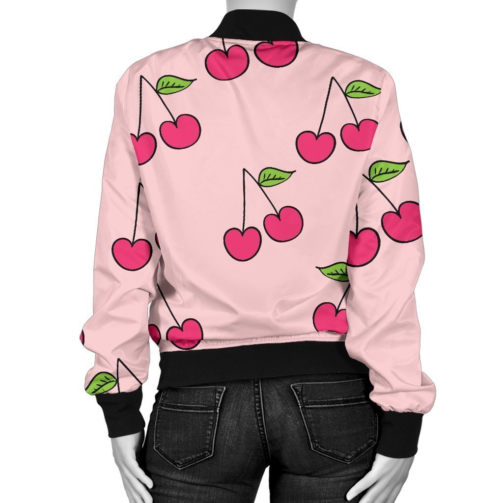 Cherry Pattern Print Women Casual Bomber Jacket-grizzshop