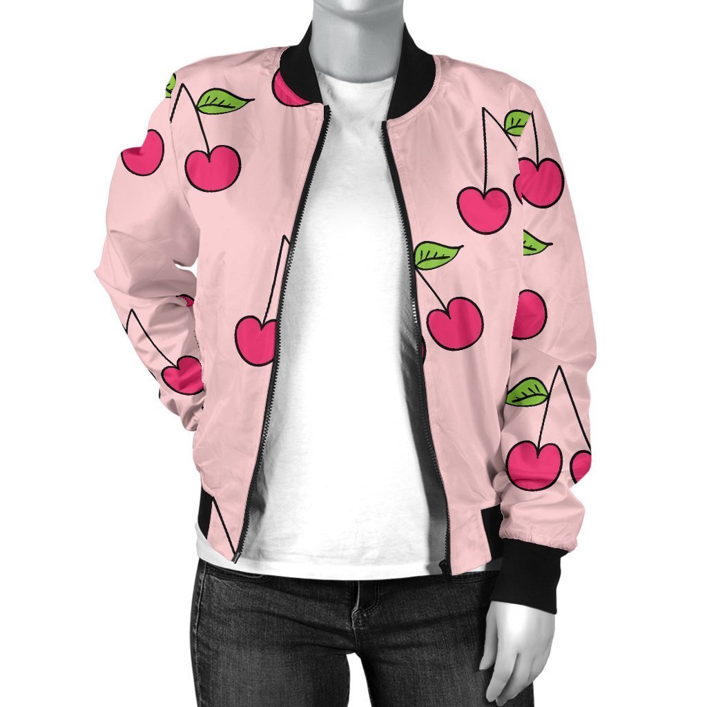 Cherry Pattern Print Women Casual Bomber Jacket-grizzshop