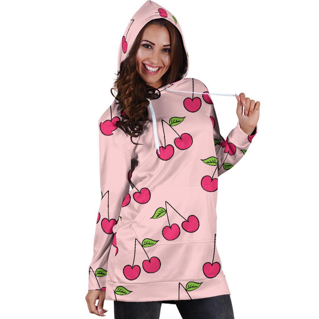 Cherry Pattern Print Women Hoodie Dress-grizzshop