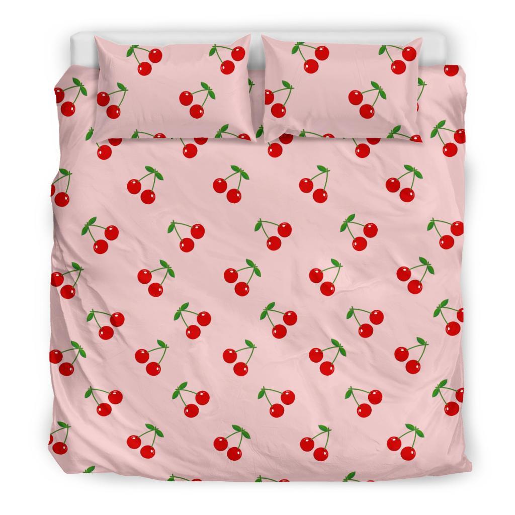 Cherry Pink Pattern Print Duvet Cover Bedding Set-grizzshop