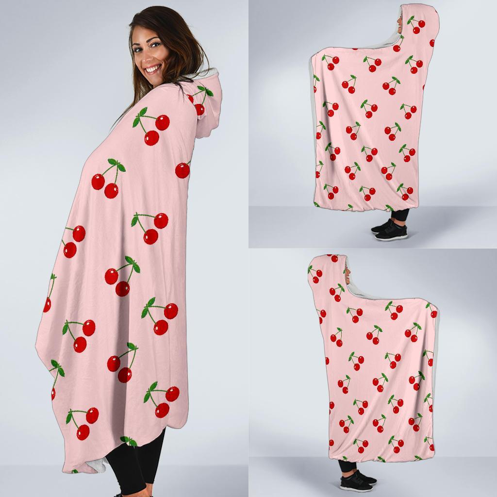 Cherry Pink Pattern Print Hooded Blanket-grizzshop