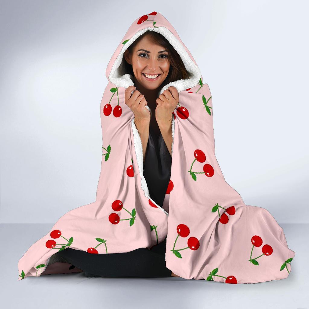 Cherry Pink Pattern Print Hooded Blanket-grizzshop