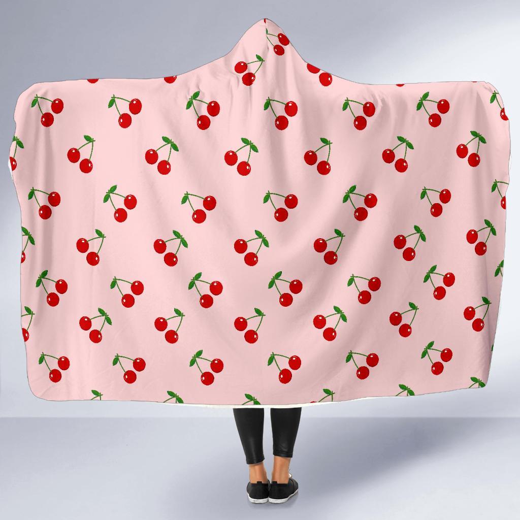 Cherry Pink Pattern Print Hooded Blanket-grizzshop