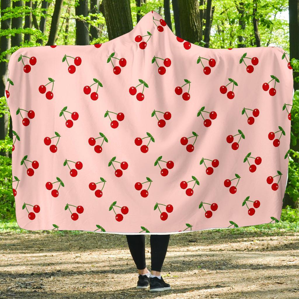 Cherry Pink Pattern Print Hooded Blanket-grizzshop