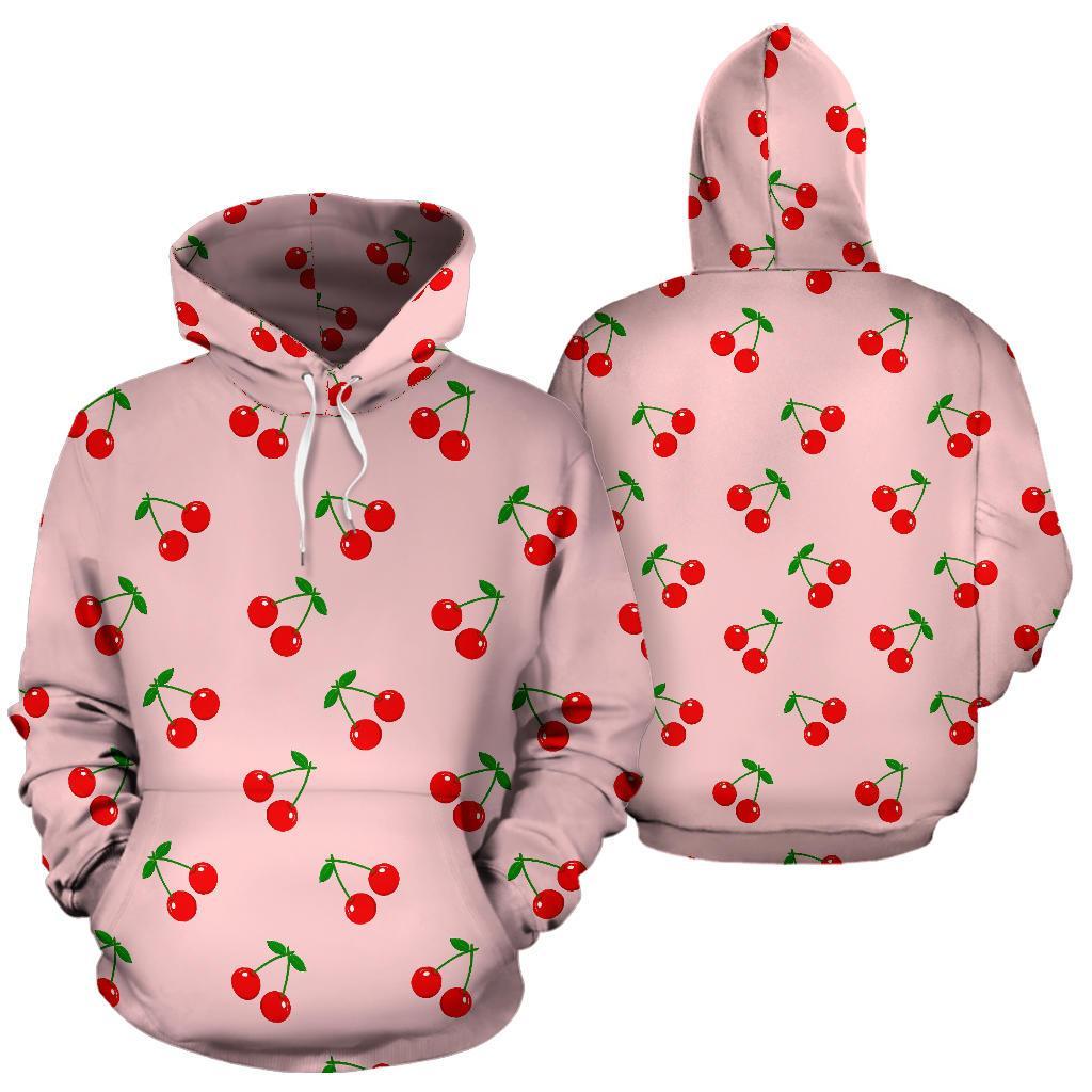 Cherry Pink Pattern Print Men Women Pullover Hoodie-grizzshop
