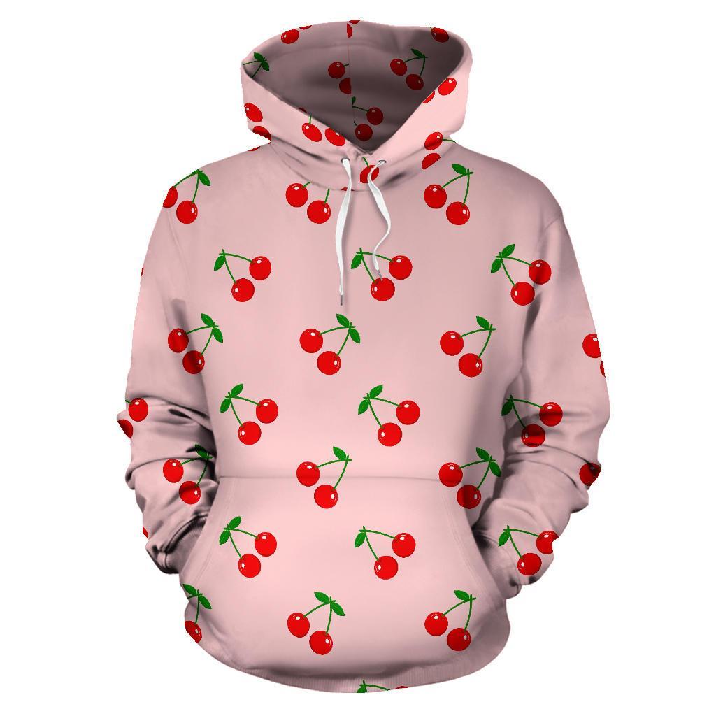 Cherry Pink Pattern Print Men Women Pullover Hoodie-grizzshop