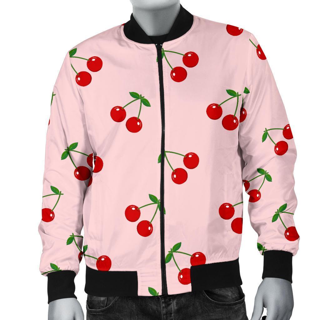 Cherry Pink Pattern Print Men's Bomber Jacket-grizzshop