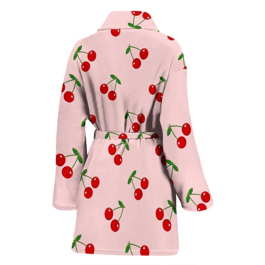 Cherry Pink Pattern Print Women Long Robe-grizzshop