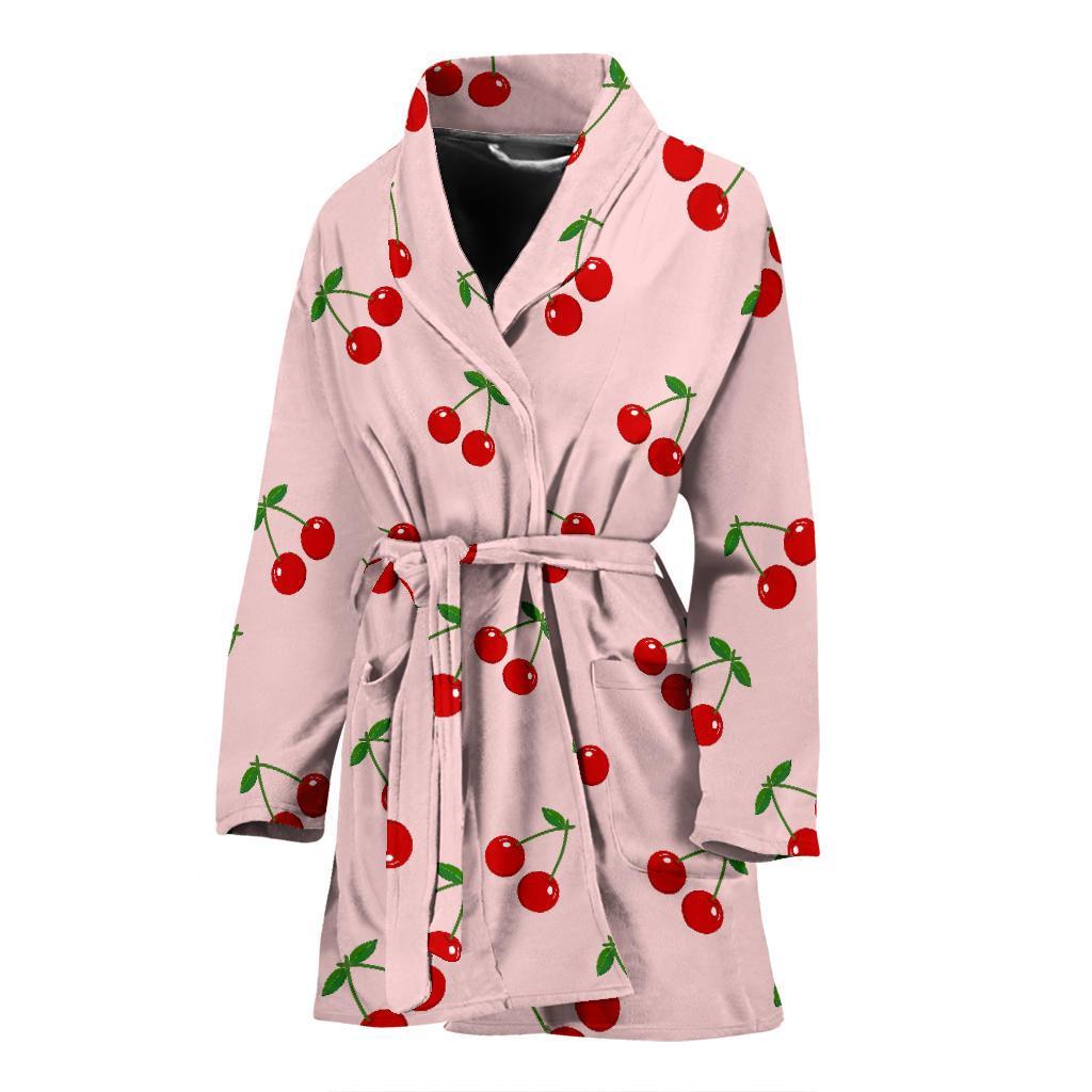 Cherry Pink Pattern Print Women Long Robe-grizzshop