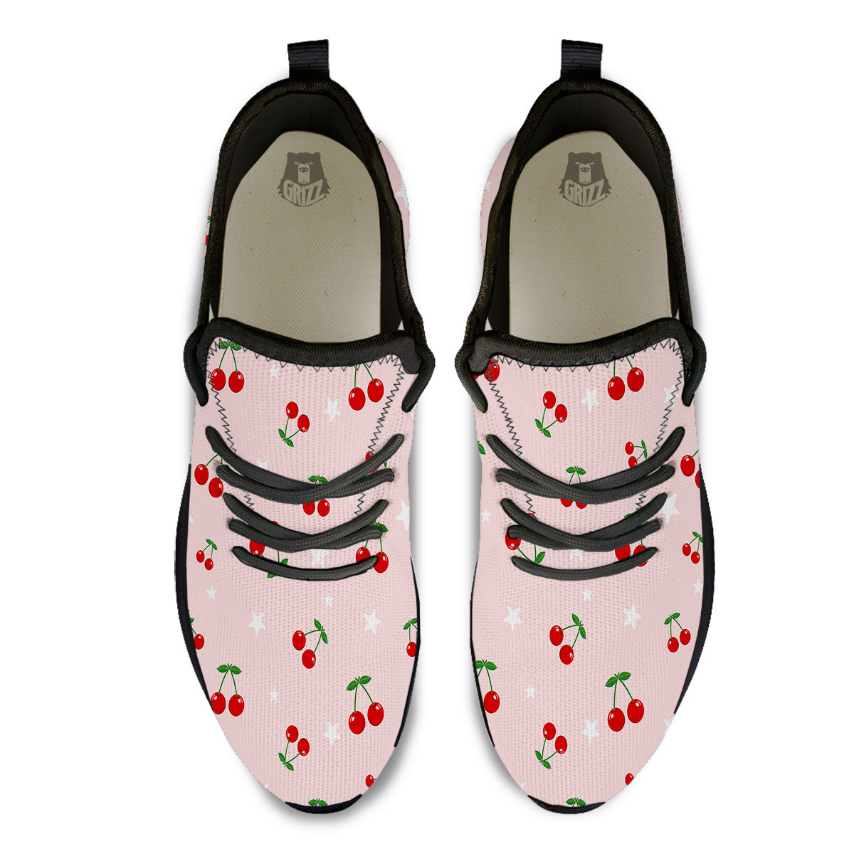 Cherry Pink Print Pattern Black Athletic Shoes-grizzshop