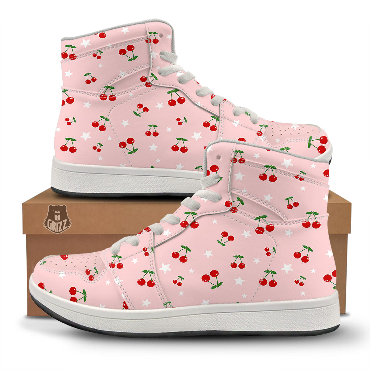 Cherry Pink Print Pattern High Top Sneakers-grizzshop