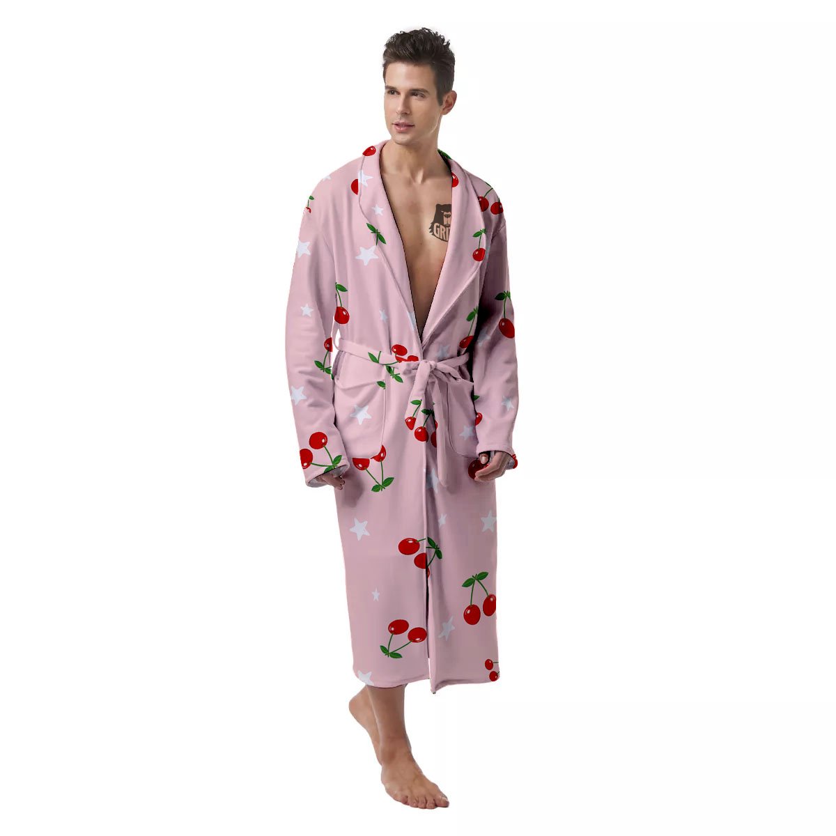 Cherry Pink Print Pattern Men's Robe-grizzshop