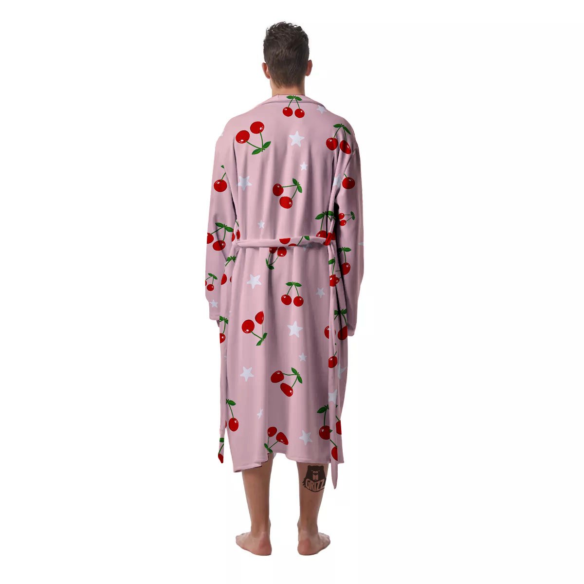 Cherry Pink Print Pattern Men's Robe-grizzshop