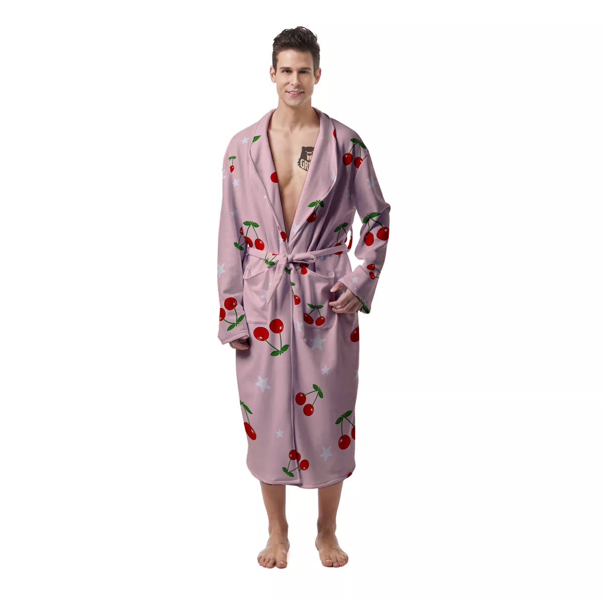 Cherry Pink Print Pattern Men's Robe-grizzshop