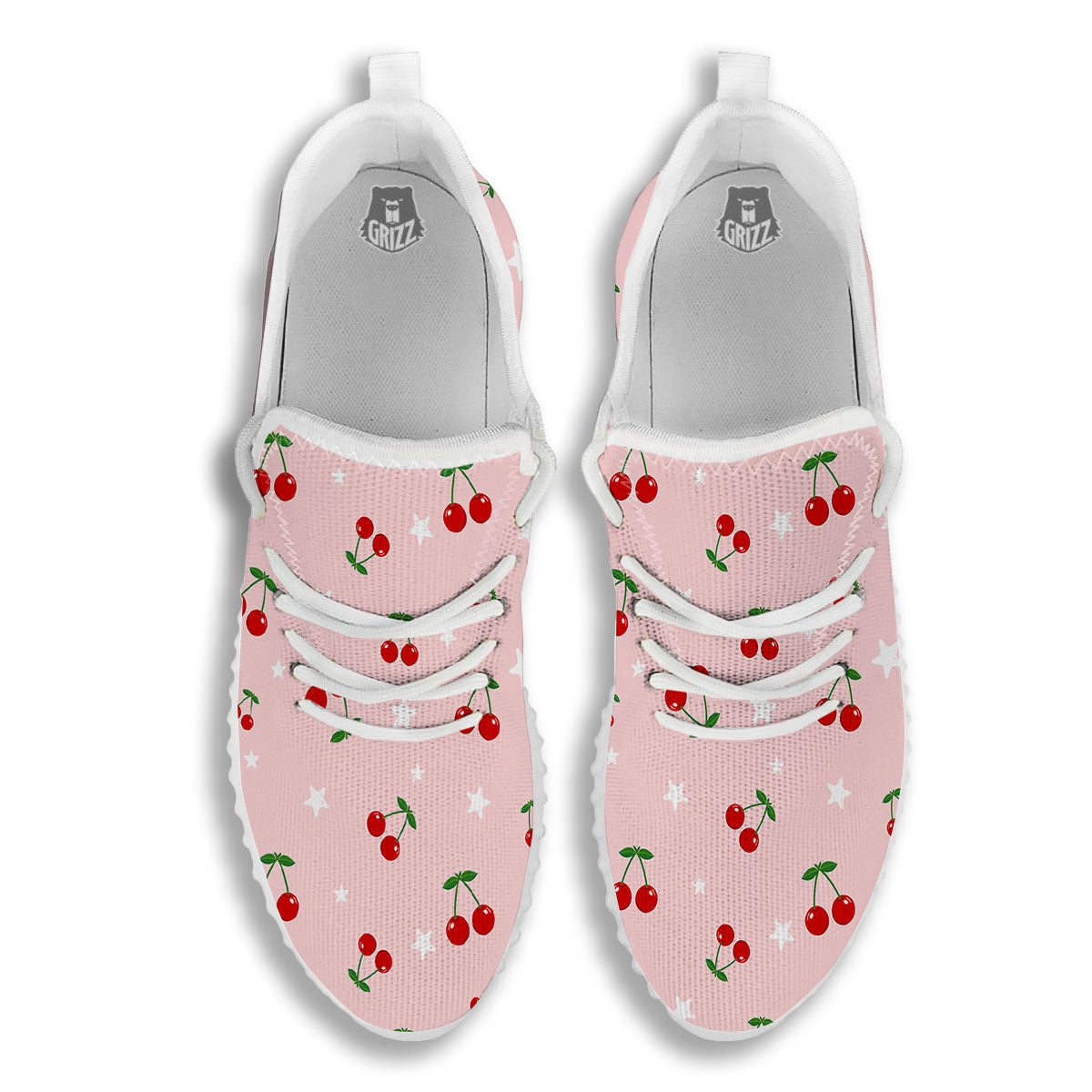 Cherry Pink Print Pattern White Walking Shoes-grizzshop
