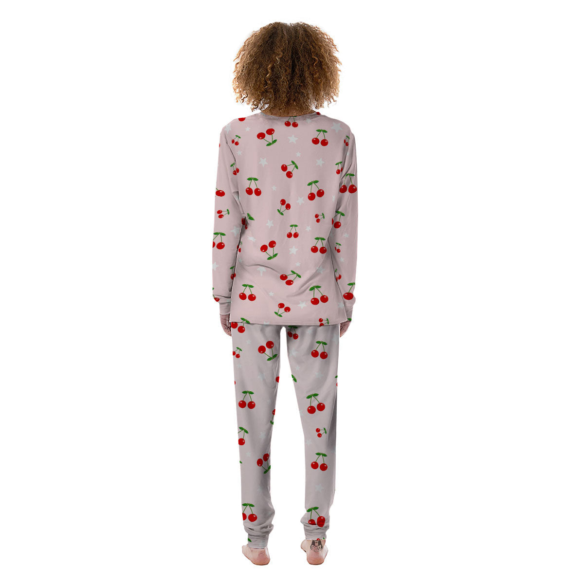Cherry Pink Print Pattern Women's Pajamas-grizzshop