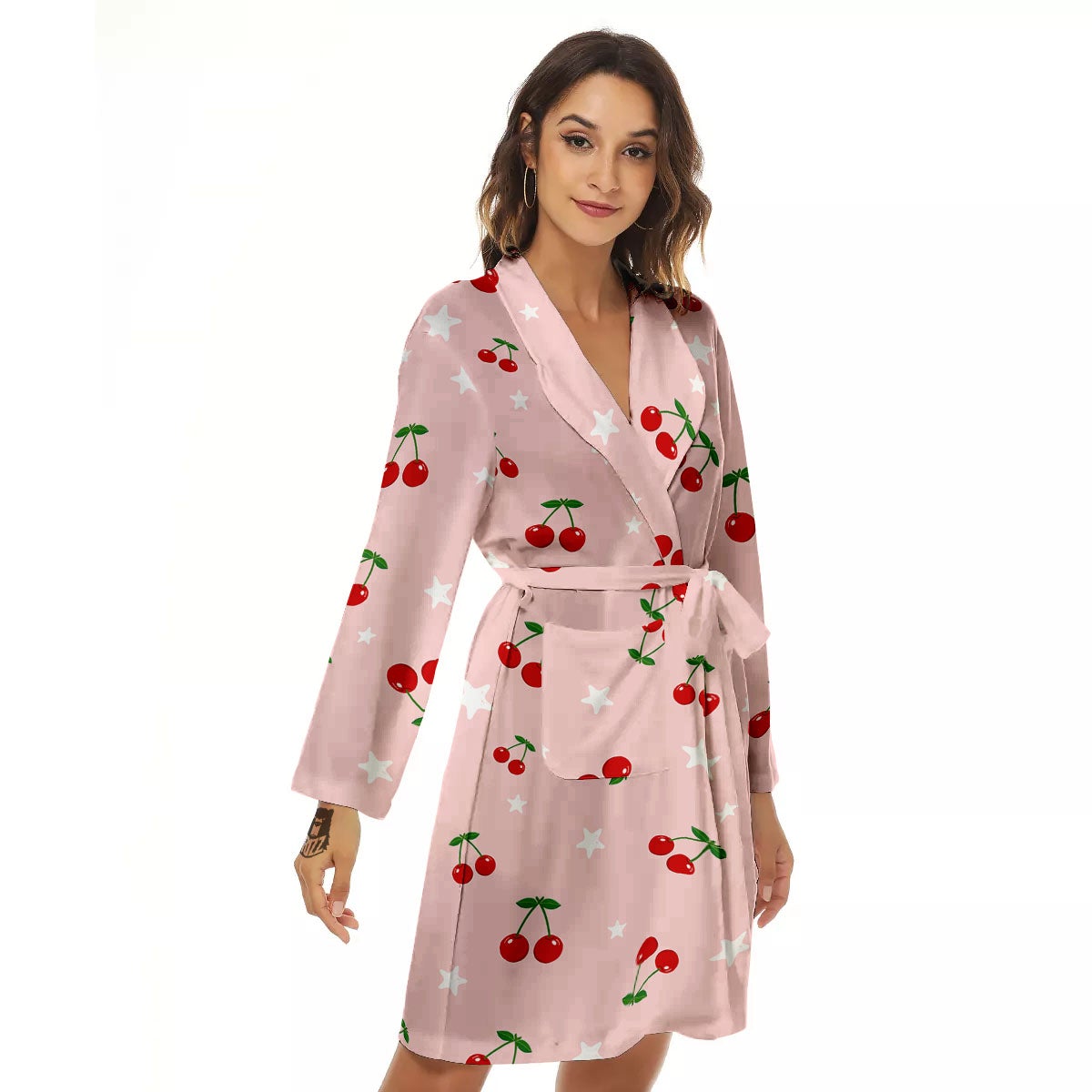 Cherry Pink Print Pattern Women's Robe-grizzshop