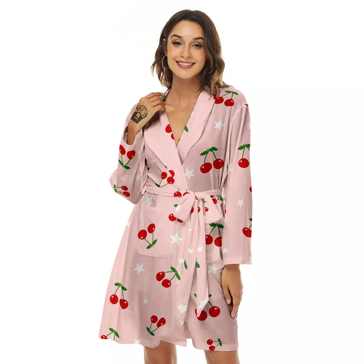 Cherry Pink Print Pattern Women's Robe-grizzshop