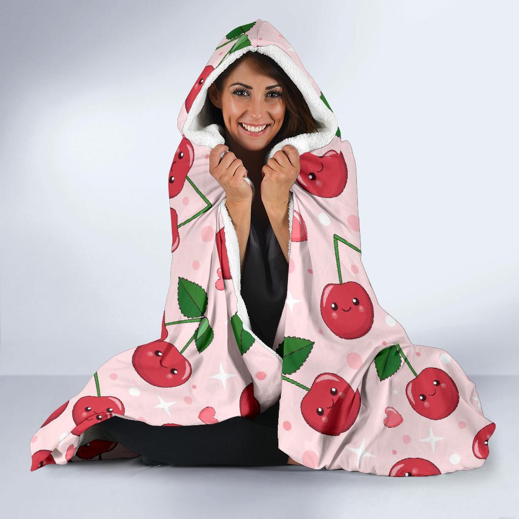 Cherry Print Pattern Hooded Blanket-grizzshop