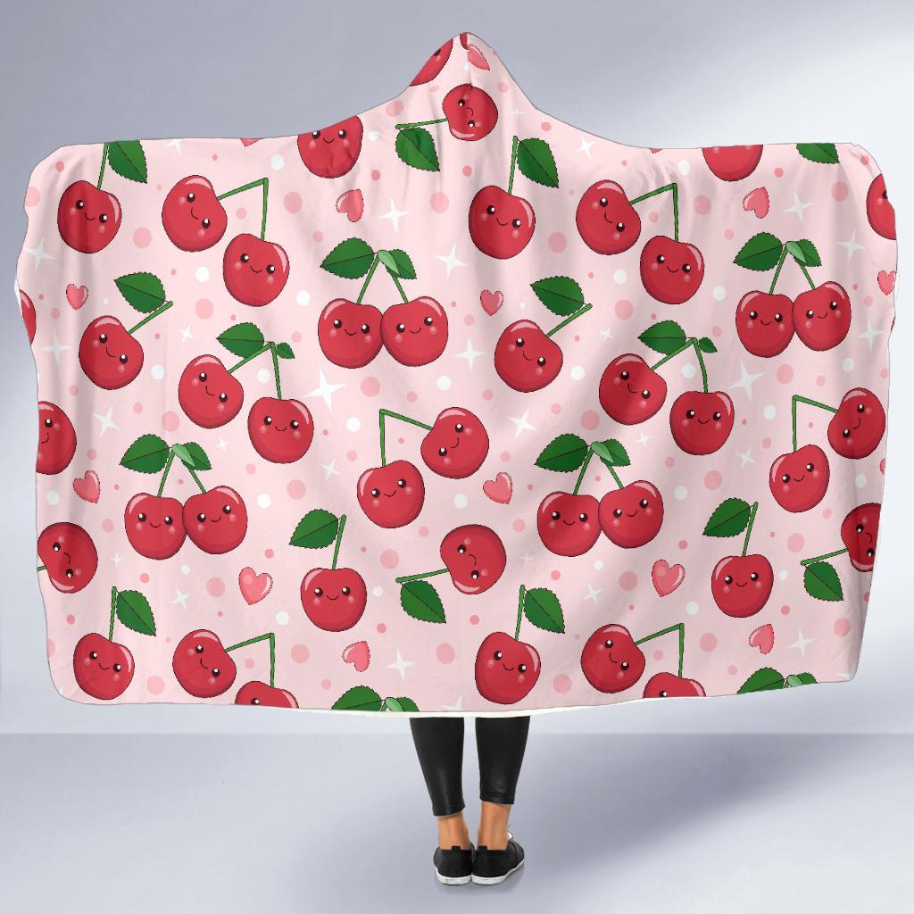 Cherry Print Pattern Hooded Blanket-grizzshop