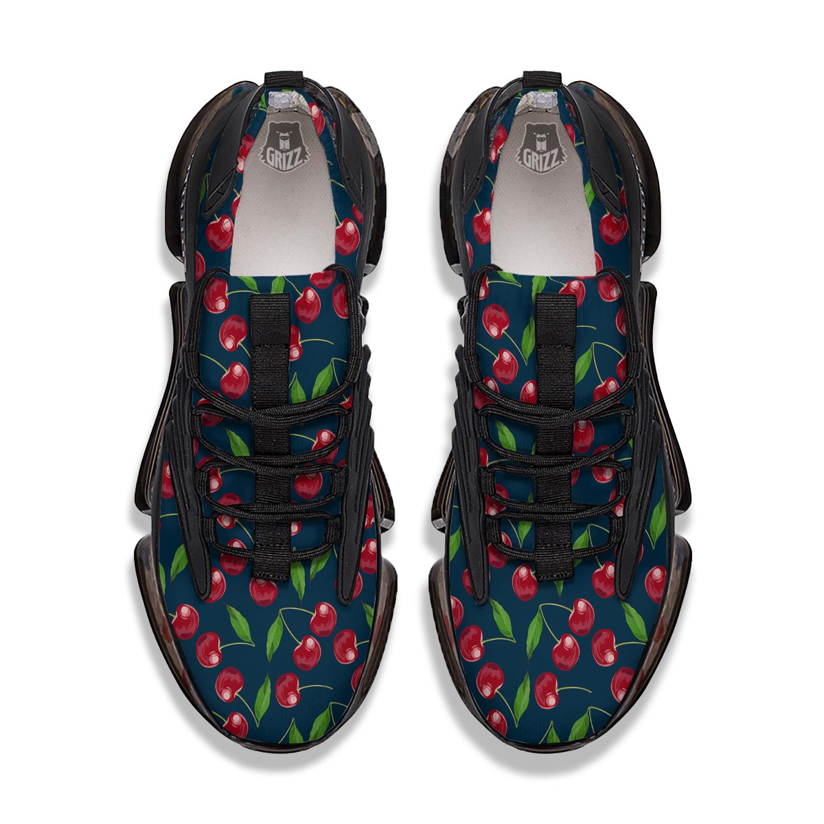 Cherry Red Print Pattern Black Gym Shoes-grizzshop