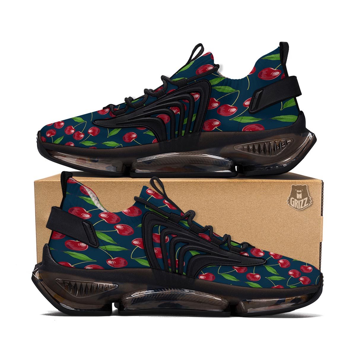 Cherry Red Print Pattern Black Gym Shoes-grizzshop