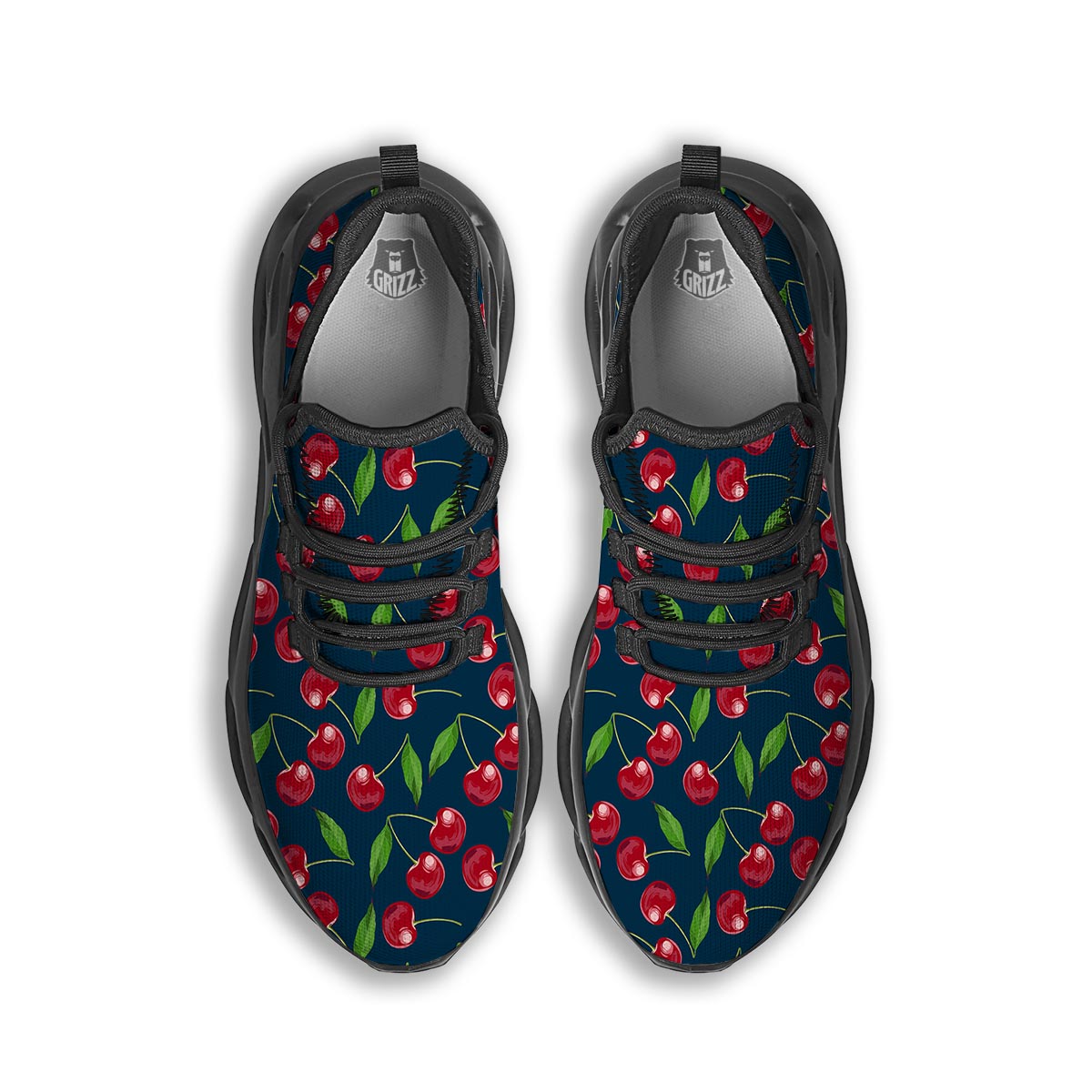 Cherry Red Print Pattern Black Running Shoes-grizzshop
