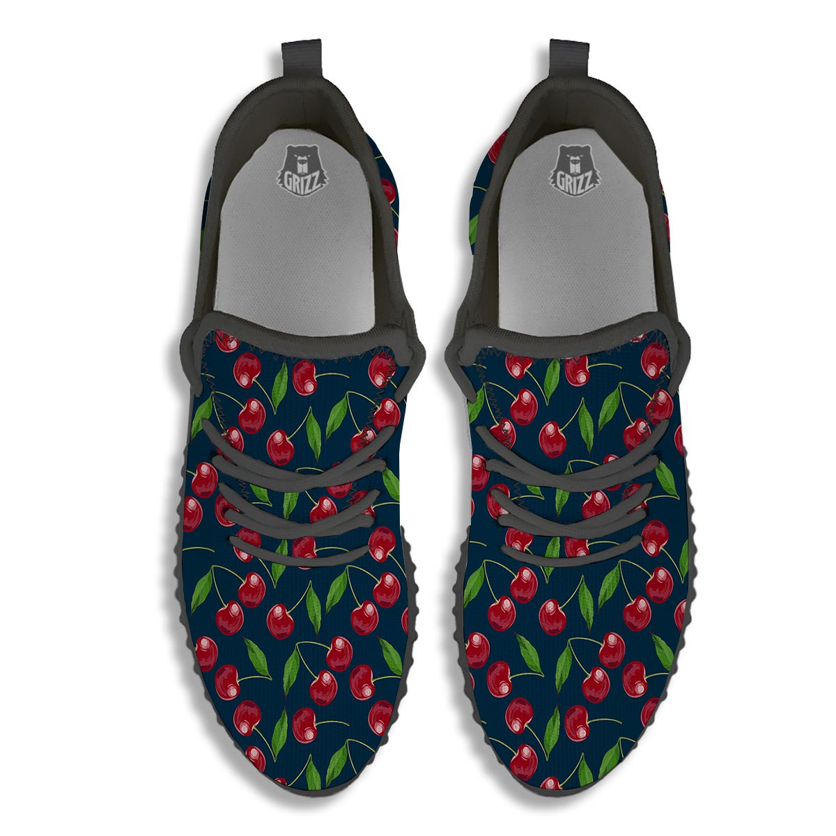Cherry Red Print Pattern Black Walking Shoes-grizzshop