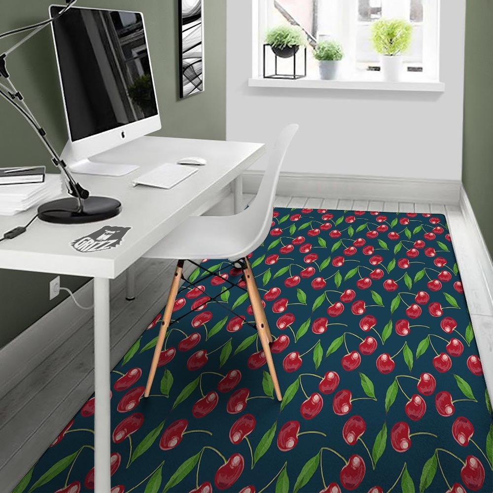 Cherry Red Print Pattern Floor Mat-grizzshop