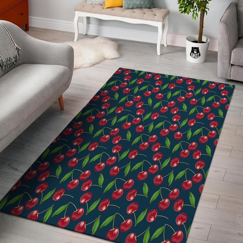 Cherry Red Print Pattern Floor Mat-grizzshop