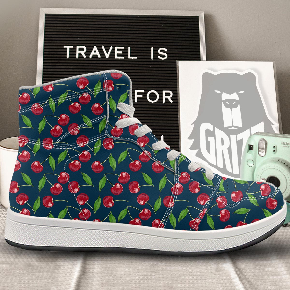 Cherry Red Print Pattern High Top Sneakers-grizzshop