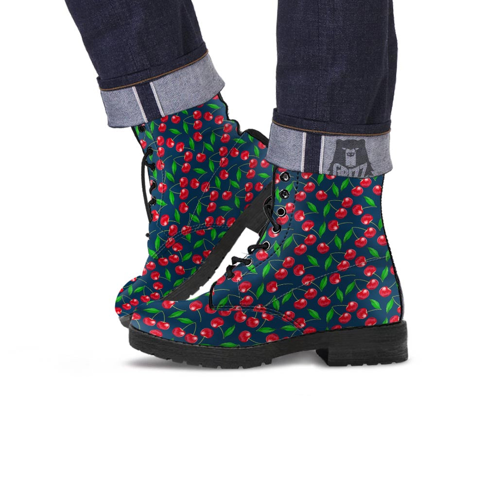 Cherry Red Print Pattern Leather Boots-grizzshop
