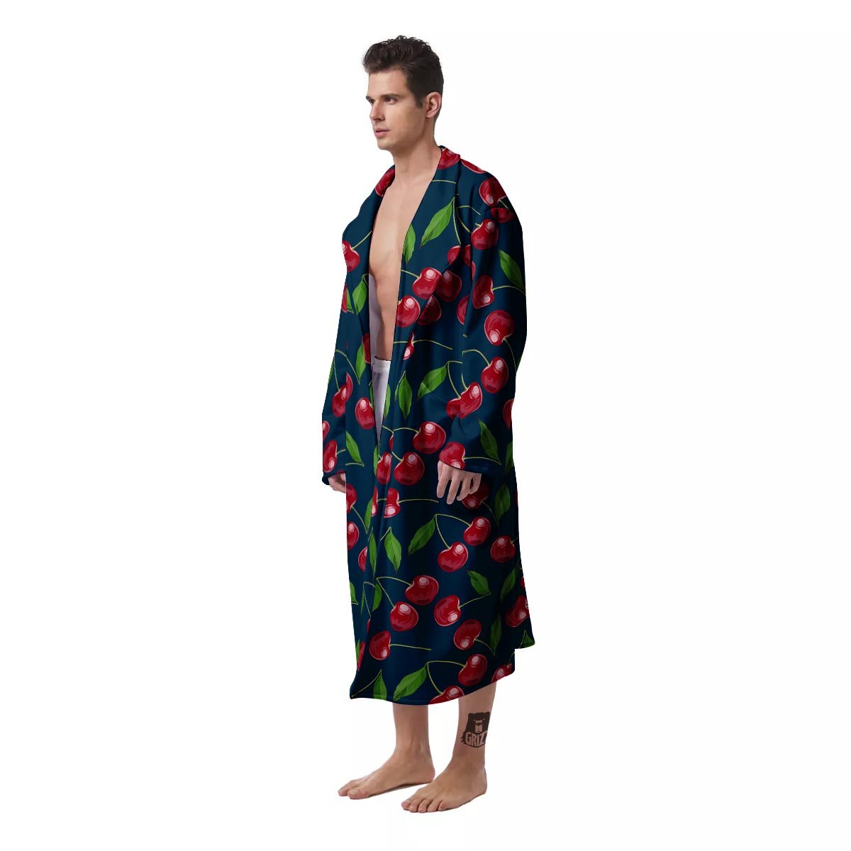 Cherry Red Print Pattern Men's Robe-grizzshop
