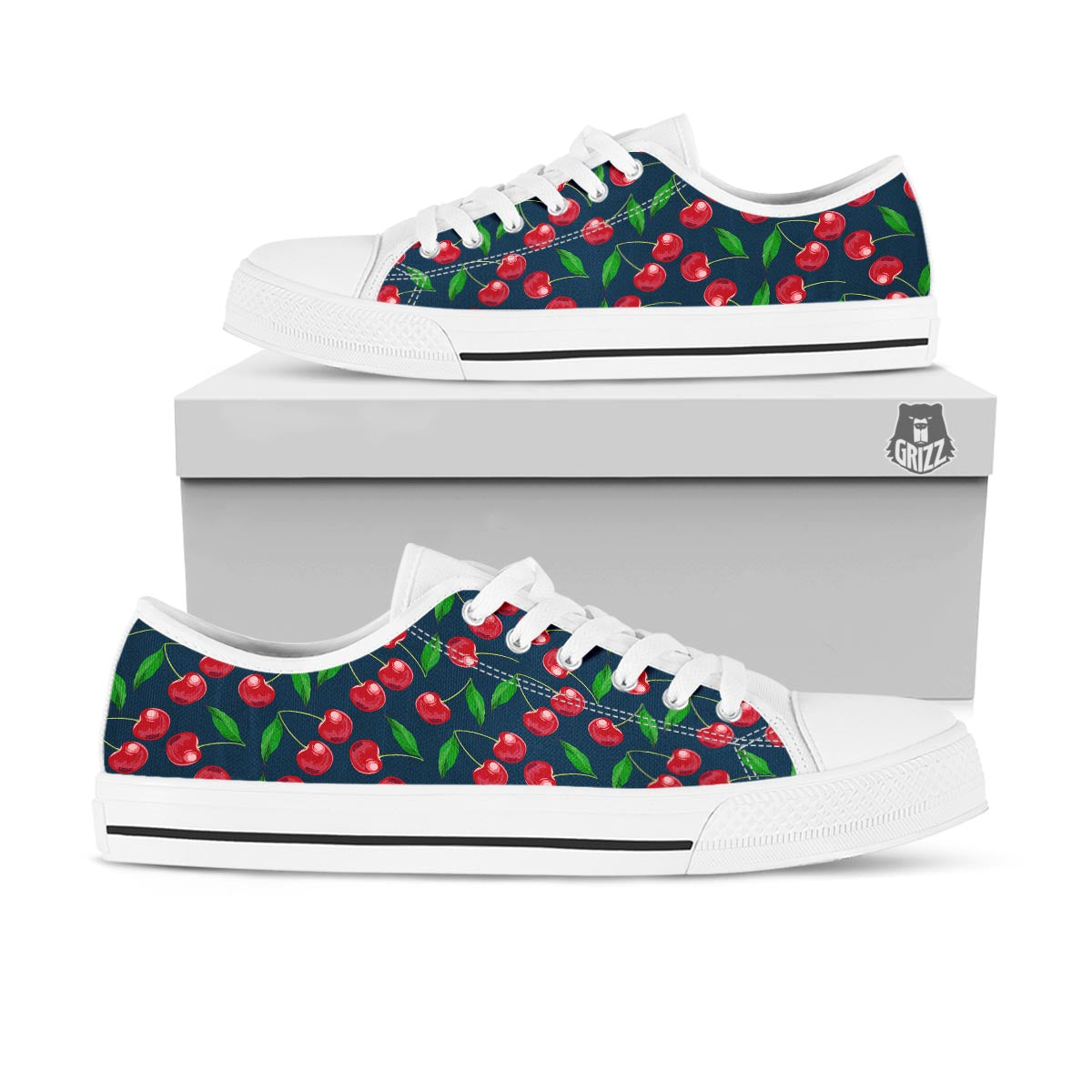 Cherry Red Print Pattern White Low Top Shoes-grizzshop