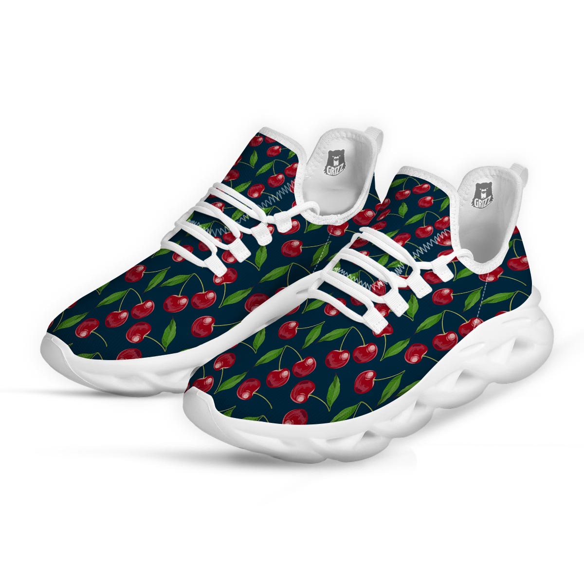 Cherry Red Print Pattern White Running Shoes-grizzshop